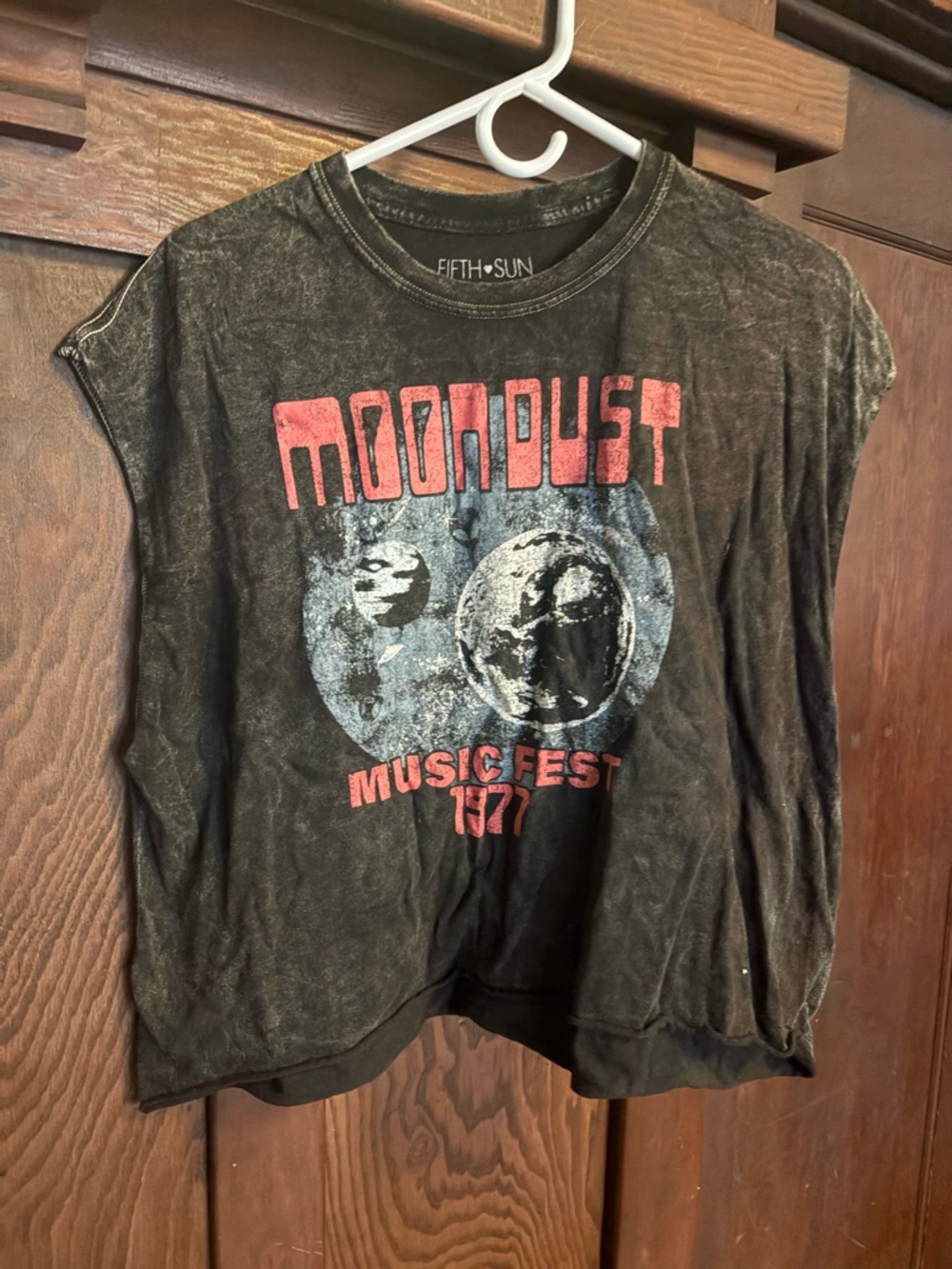 Fifth Sun Black Mineral Wash Graphic Tee with Red & Blue Print 1977